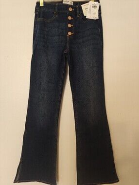 Abercrombie Kids High Rise Flare Jeans 13/14 Reg dark wash Button Fly Nwt